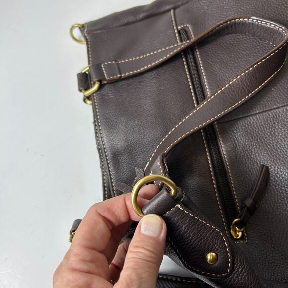 ANA Dark Chocolate Brown Leather Chain Link Detail Hobo Tote Shoulder Bag - Picture 7 of 14